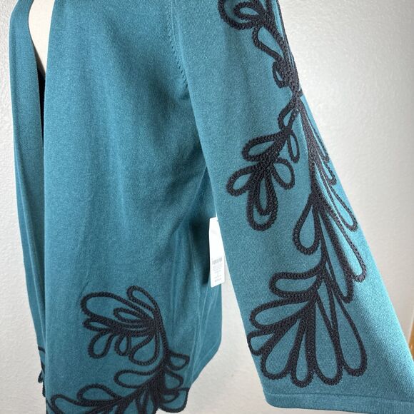 Chico's Womens Soutache Cardigan Sweater Size 2 Large Peacock Teal Cotton - Picture 3 of 8